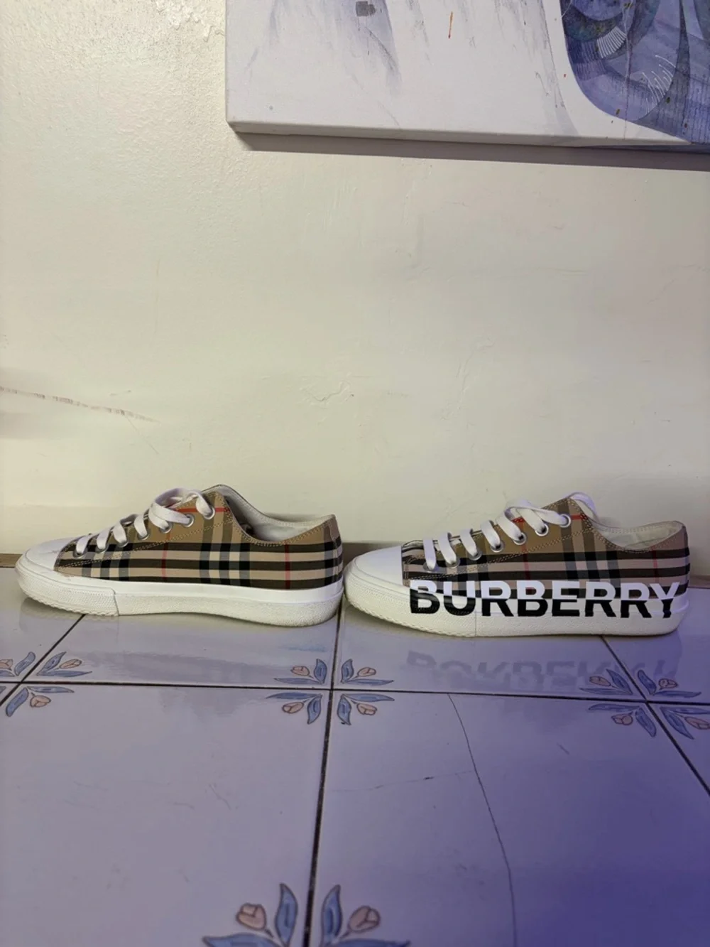 Burberry Logo Print Vintage Check Cotton Low Top Sneakers EU 39.5 US Women’s 9 - Picture 8 of 15